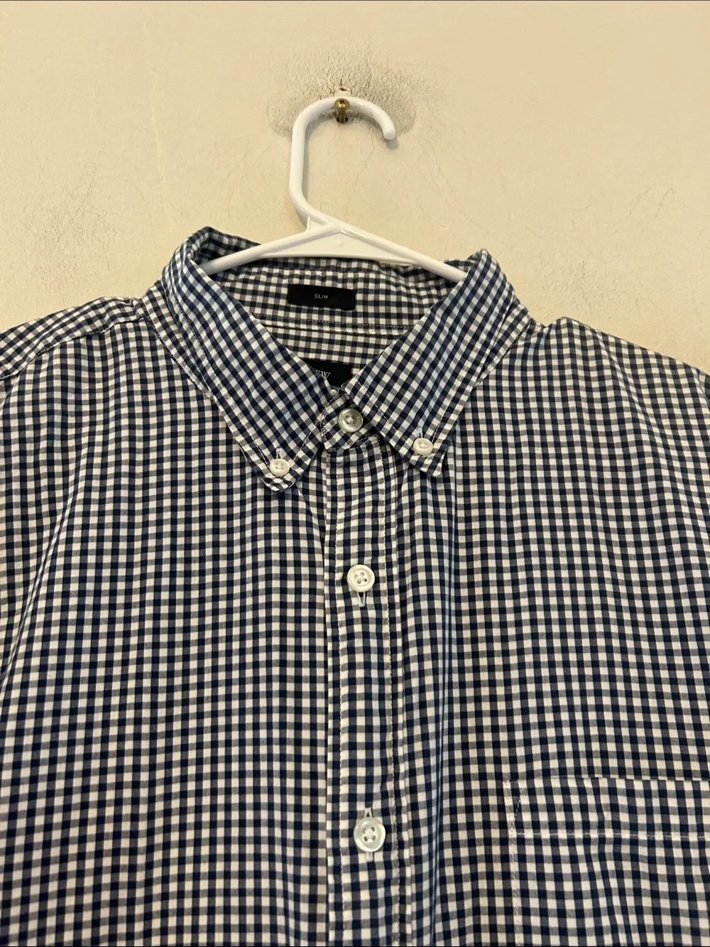 J Crew Men's Navy white Check Button-Down long sleeve Shirt Slim fit Size XL EUC